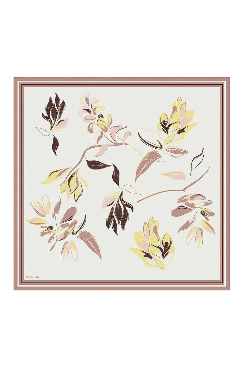 Ekru Pembe Floral Desenli İpek Eşarp  Mısırlı 1951