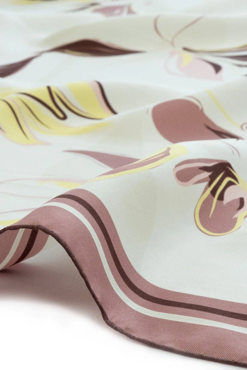 Ekru Pembe Floral Desenli İpek Eşarp  Mısırlı 1951