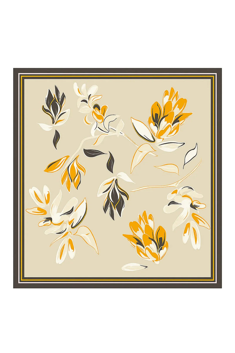 Taş Kahverengi Floral Desenli İpek Eşarp  Mısırlı 1951