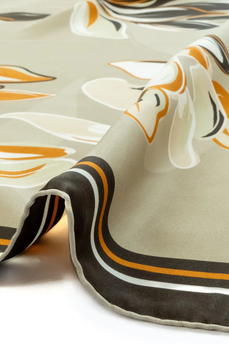 Taş Kahverengi Floral Desenli İpek Eşarp  Mısırlı 1951