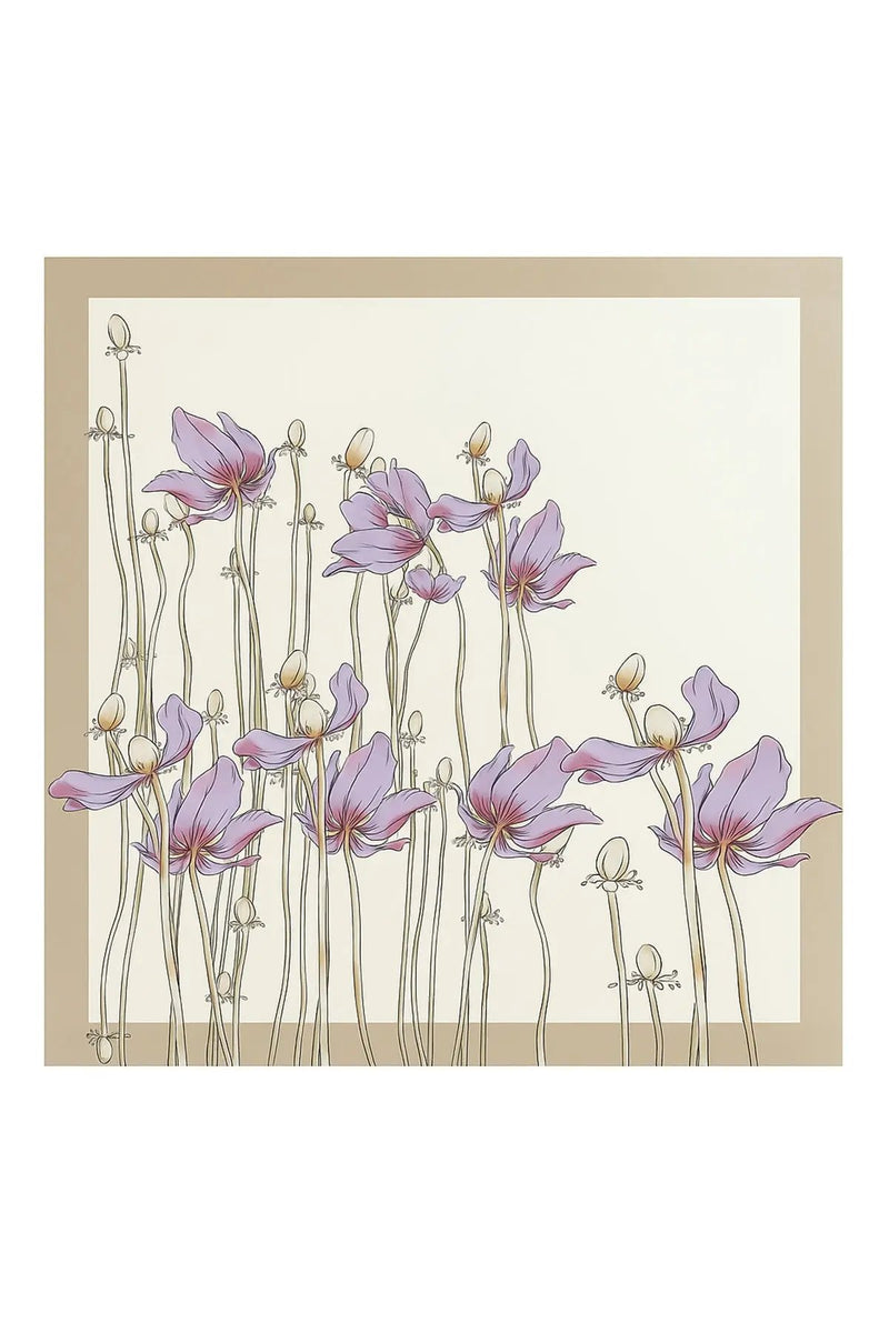 Camel Ekru Çiçek Desenli İpek Eşarp  Mısırlı 1951