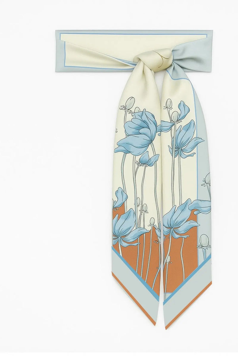 Kiremit Ekru Çiçek Desenli İpek Eşarp  Mısırlı 1951