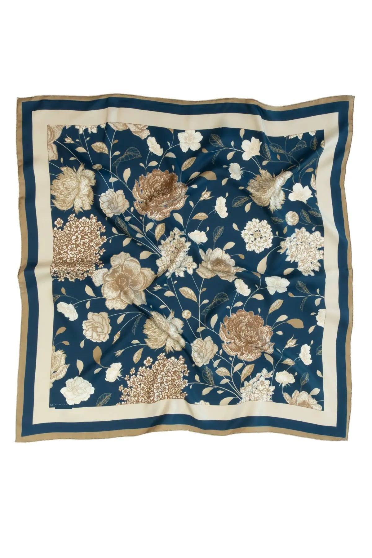 Petrol Amber Çiçek Bahçesi İpek Eşarp  Mısırlı 1951