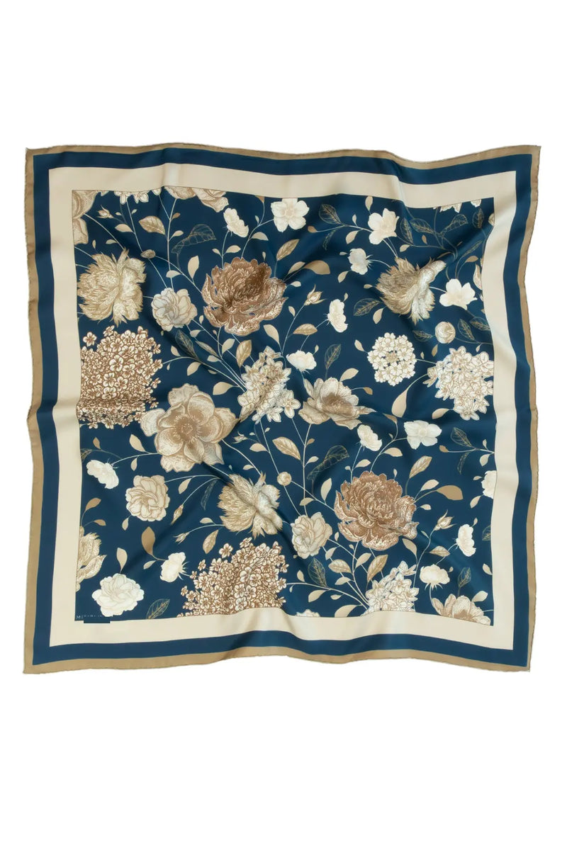 Petrol Amber Çiçek Bahçesi İpek Eşarp  Mısırlı 1951