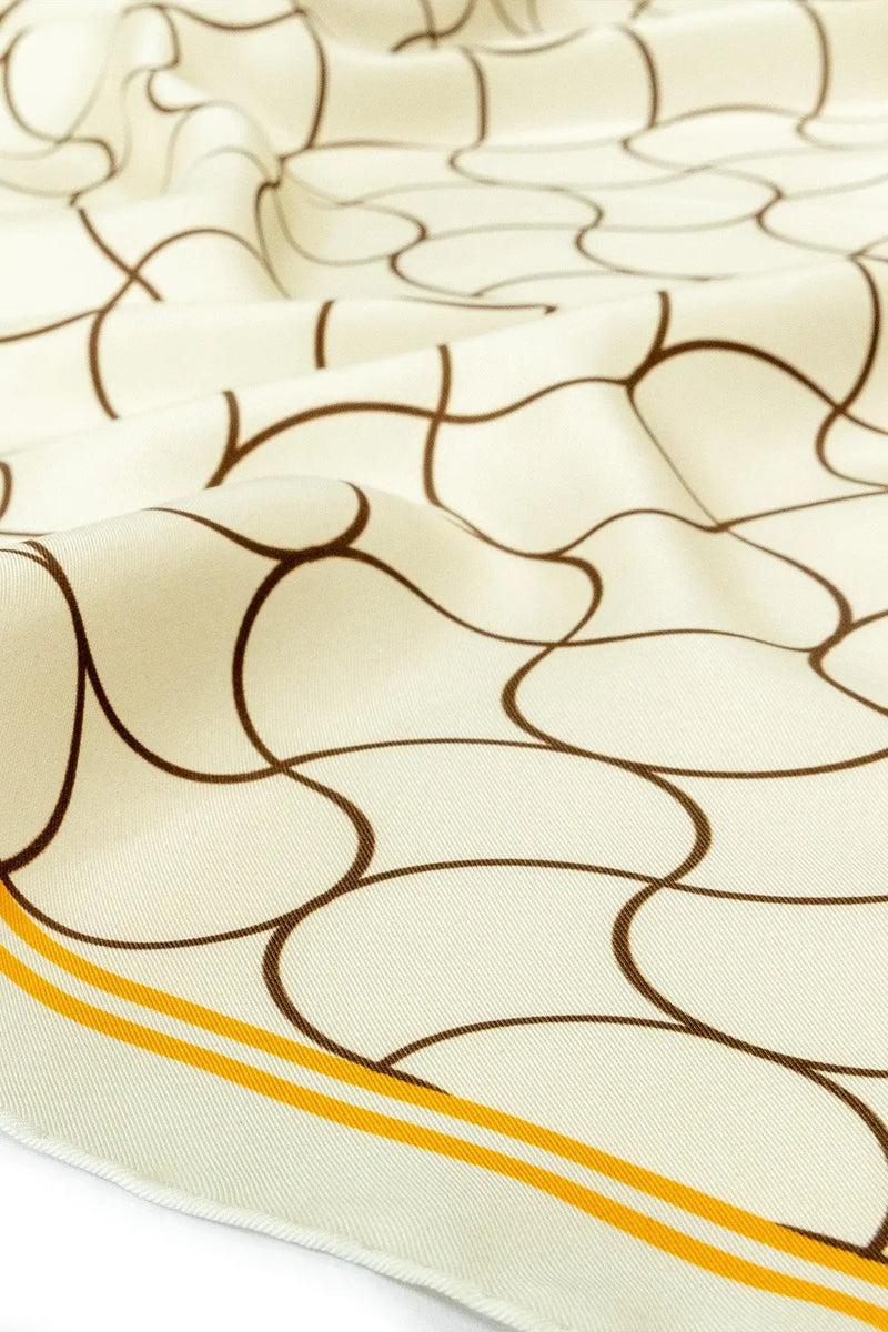 Ekru Dalga Desenli İpek Eşarp  Mısırlı 1951