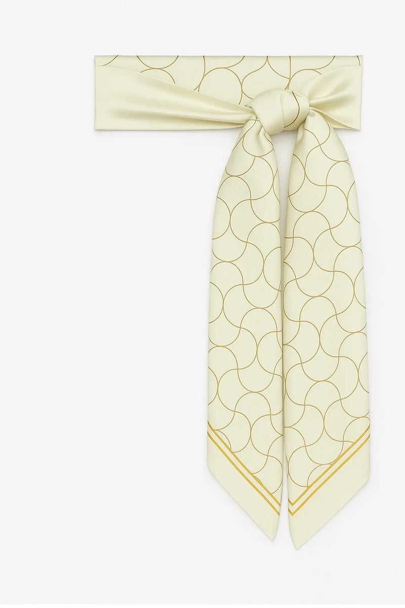 Ekru Dalga Desenli İpek Eşarp  Mısırlı 1951