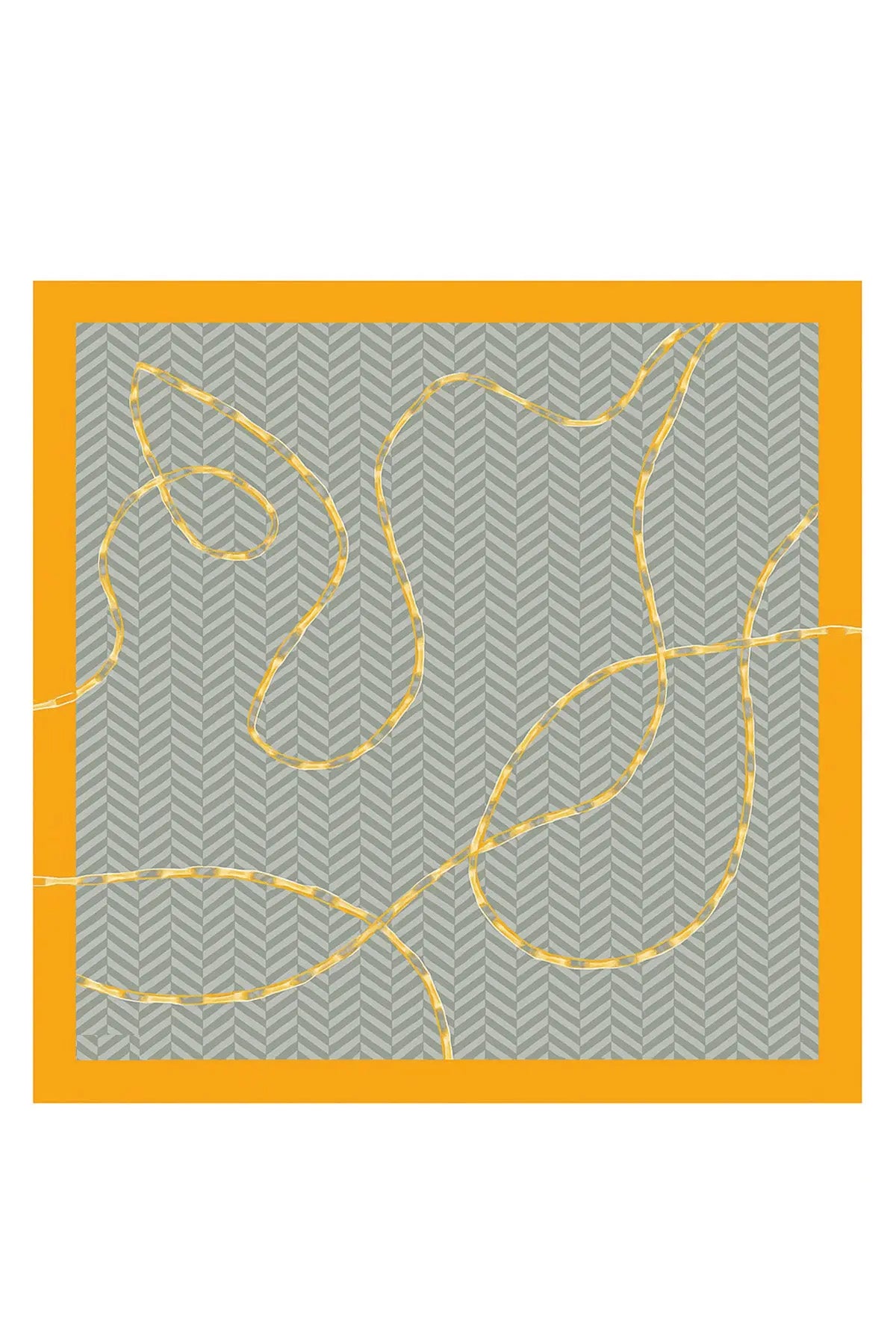 Gri Şeftali Zincir Motifli İpek Eşarp  Mısırlı 1951