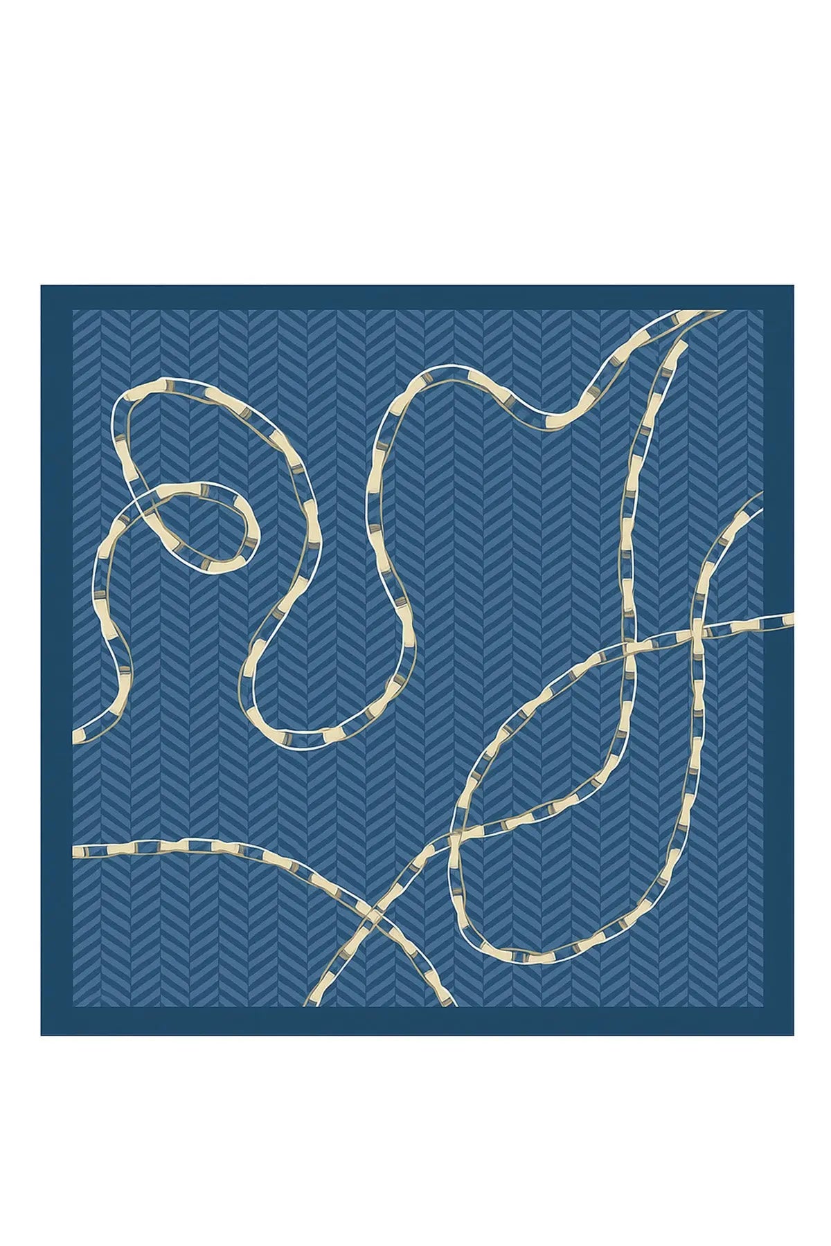 İndigo Gri Zincir Motifli İpek Eşarp  Mısırlı 1951