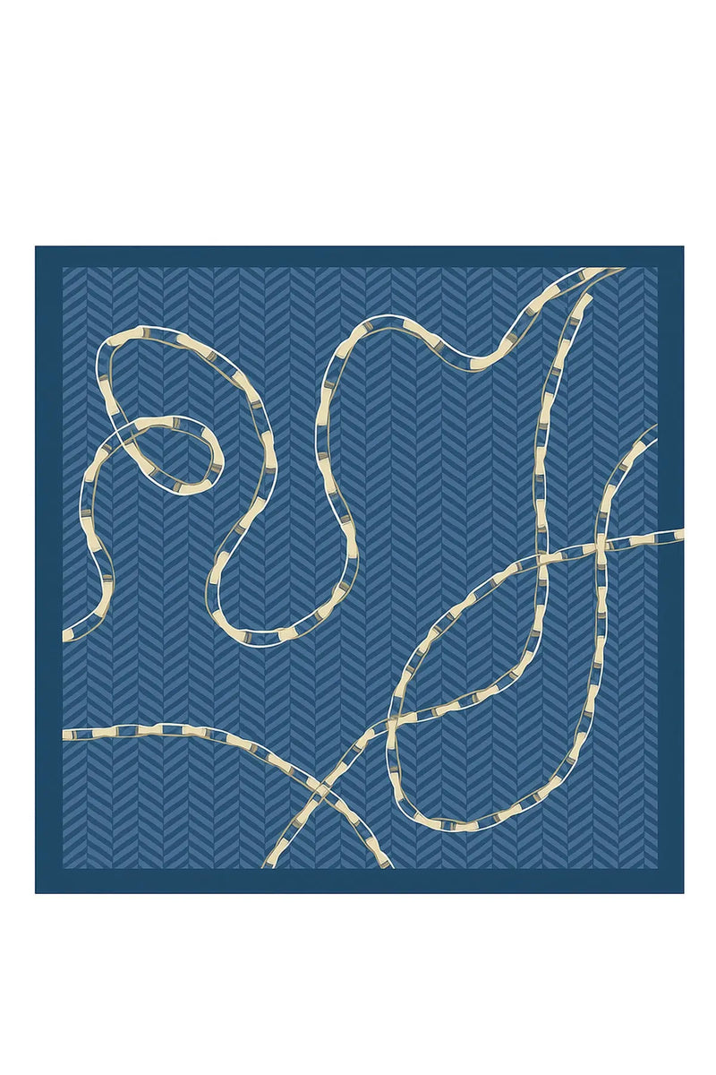 İndigo Gri Zincir Motifli İpek Eşarp  Mısırlı 1951