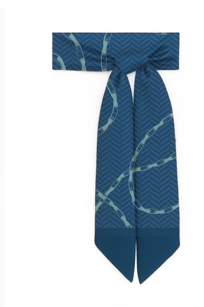 İndigo Gri Zincir Motifli İpek Eşarp  Mısırlı 1951