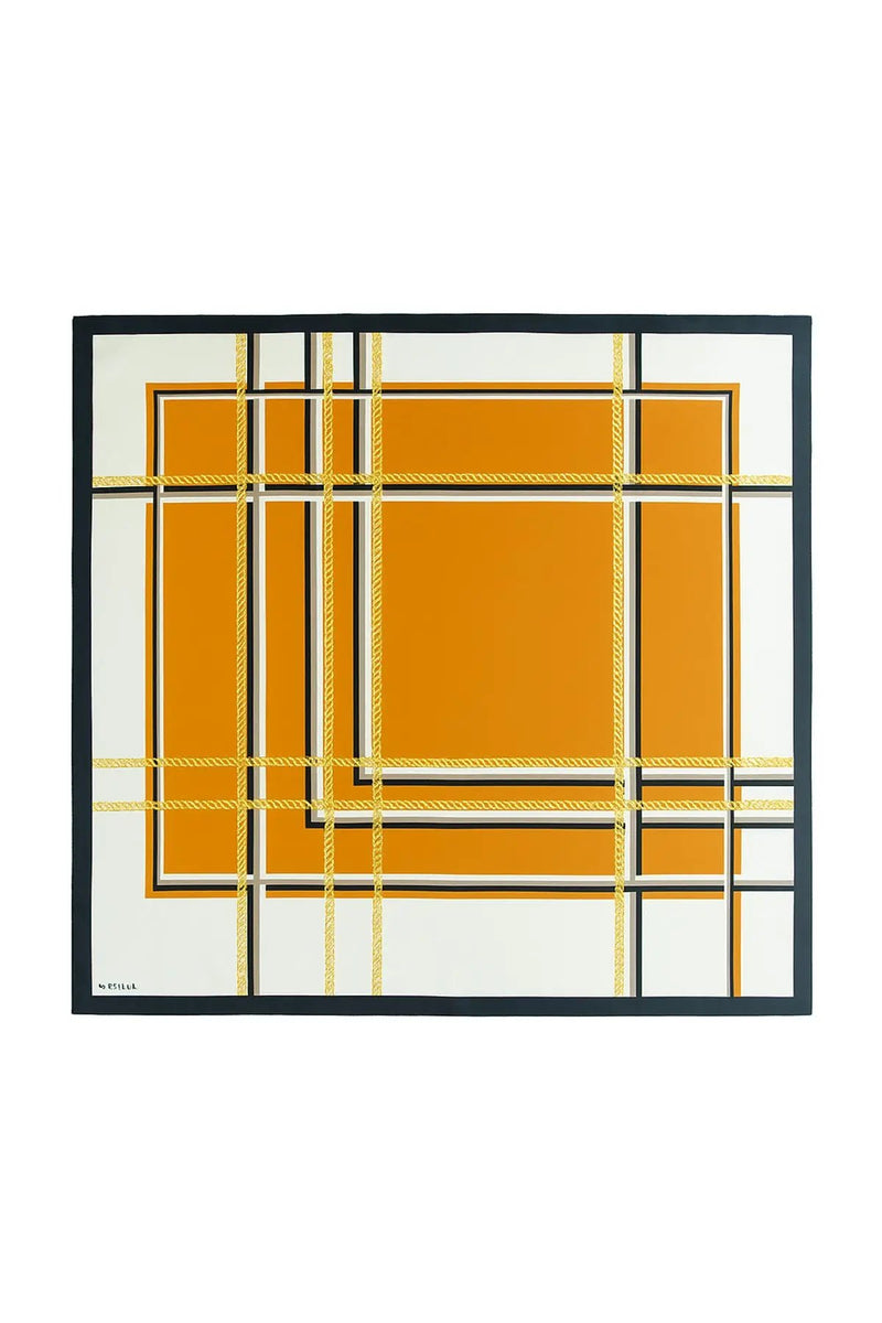 Kiremit Zincir Desenli İpek Eşarp  Mısırlı 1951