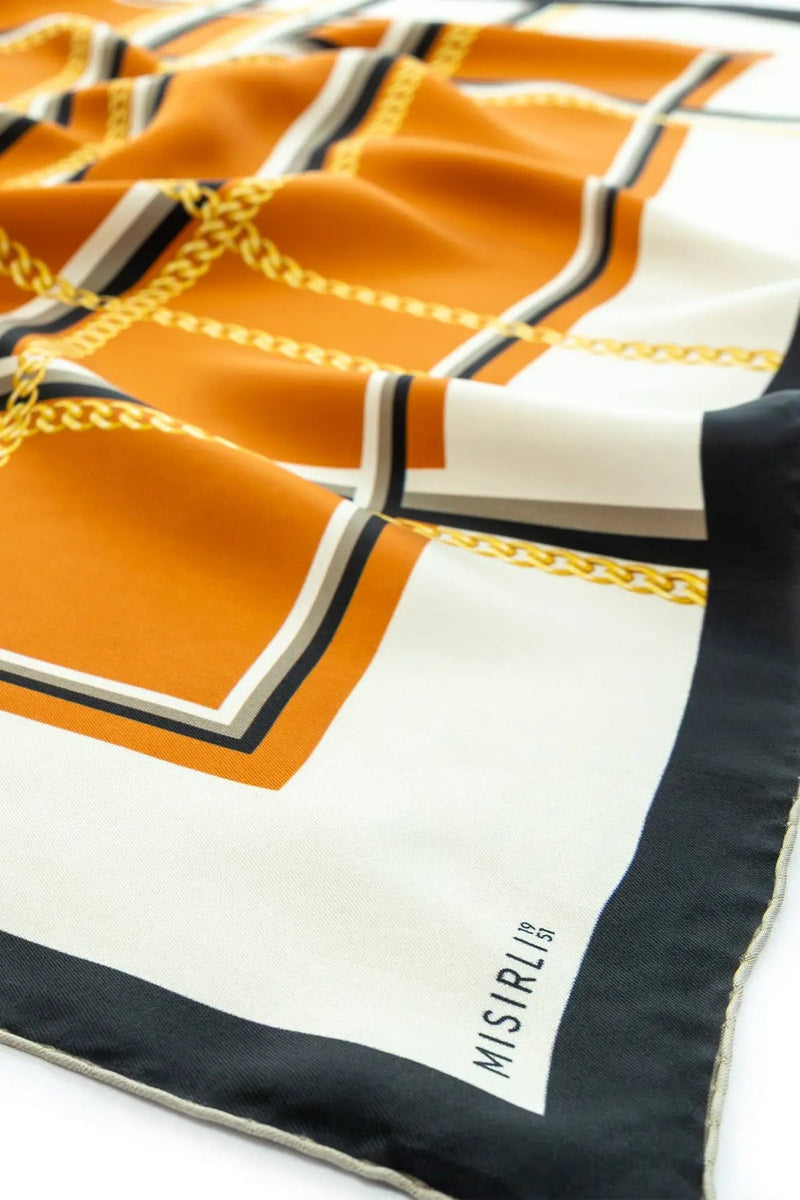 Kiremit Zincir Desenli İpek Eşarp  Mısırlı 1951