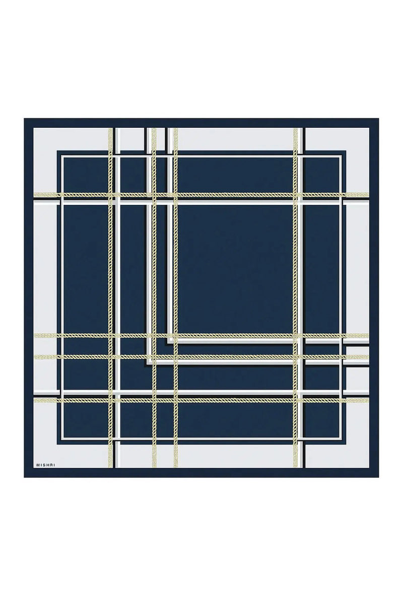 Lacivert Zincir Desenli İpek Eşarp  Mısırlı 1951