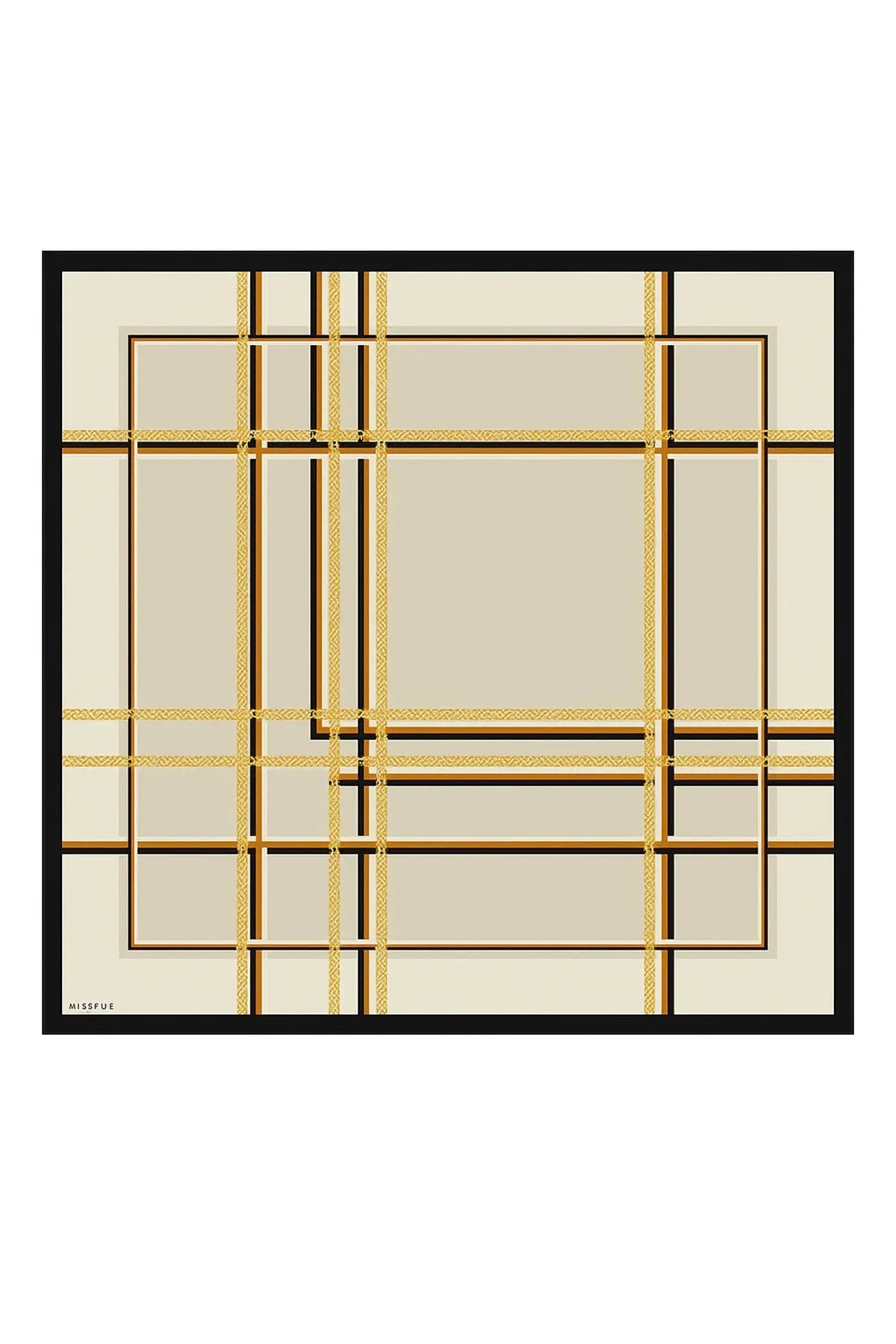 Koyu Bej Zincir Desenli İpek Eşarp  Mısırlı 1951