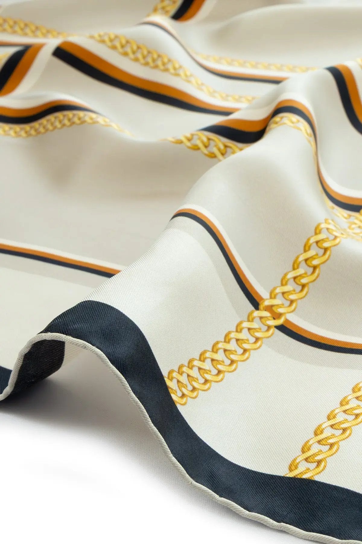 Koyu Bej Zincir Desenli İpek Eşarp  Mısırlı 1951