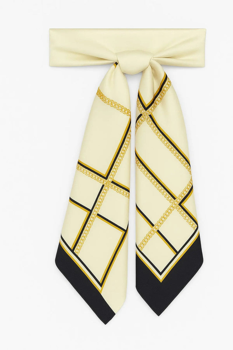 Koyu Bej Zincir Desenli İpek Eşarp  Mısırlı 1951