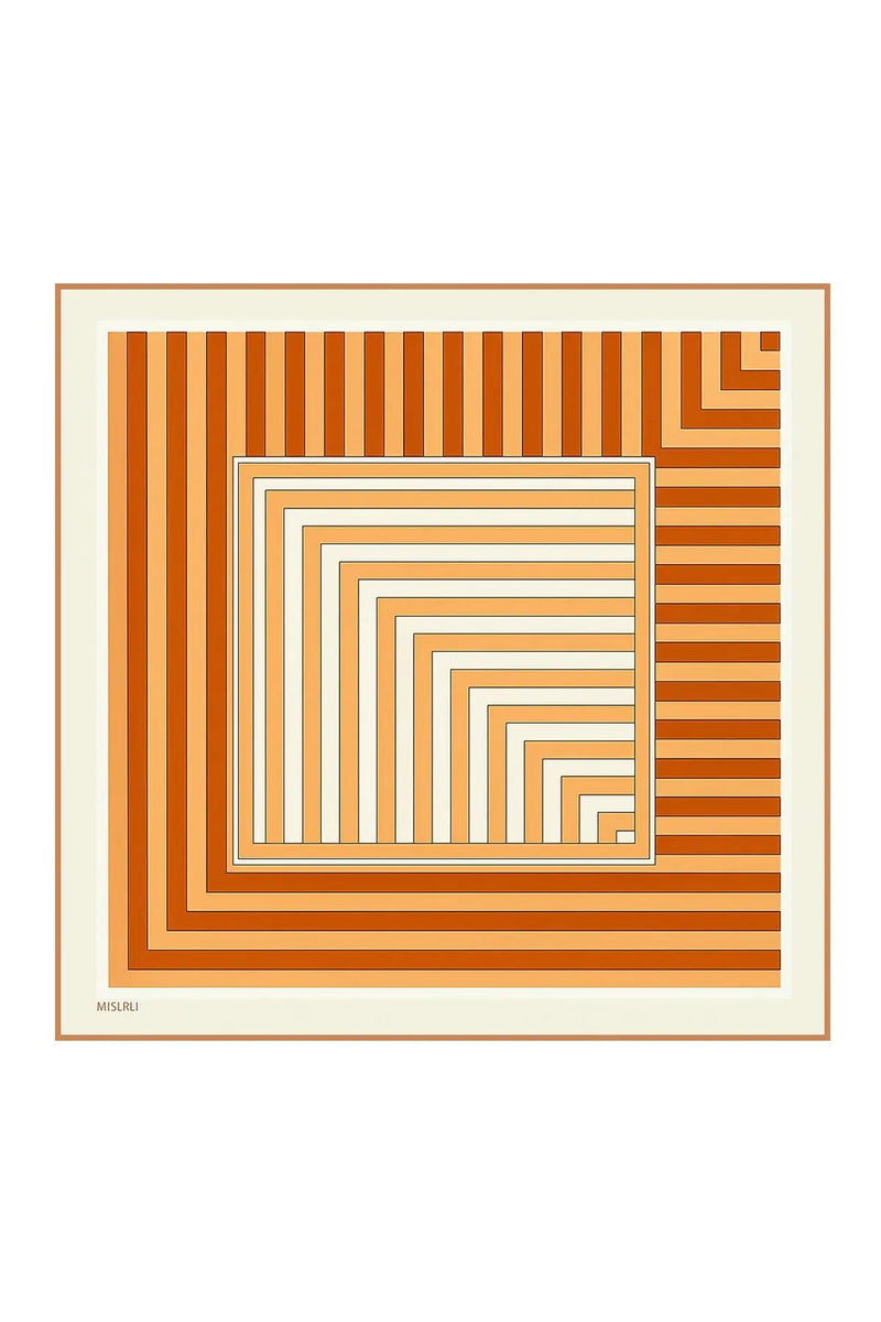 Kiremit Geometrik Çizgili İpek Eşarp  Mısırlı 1951