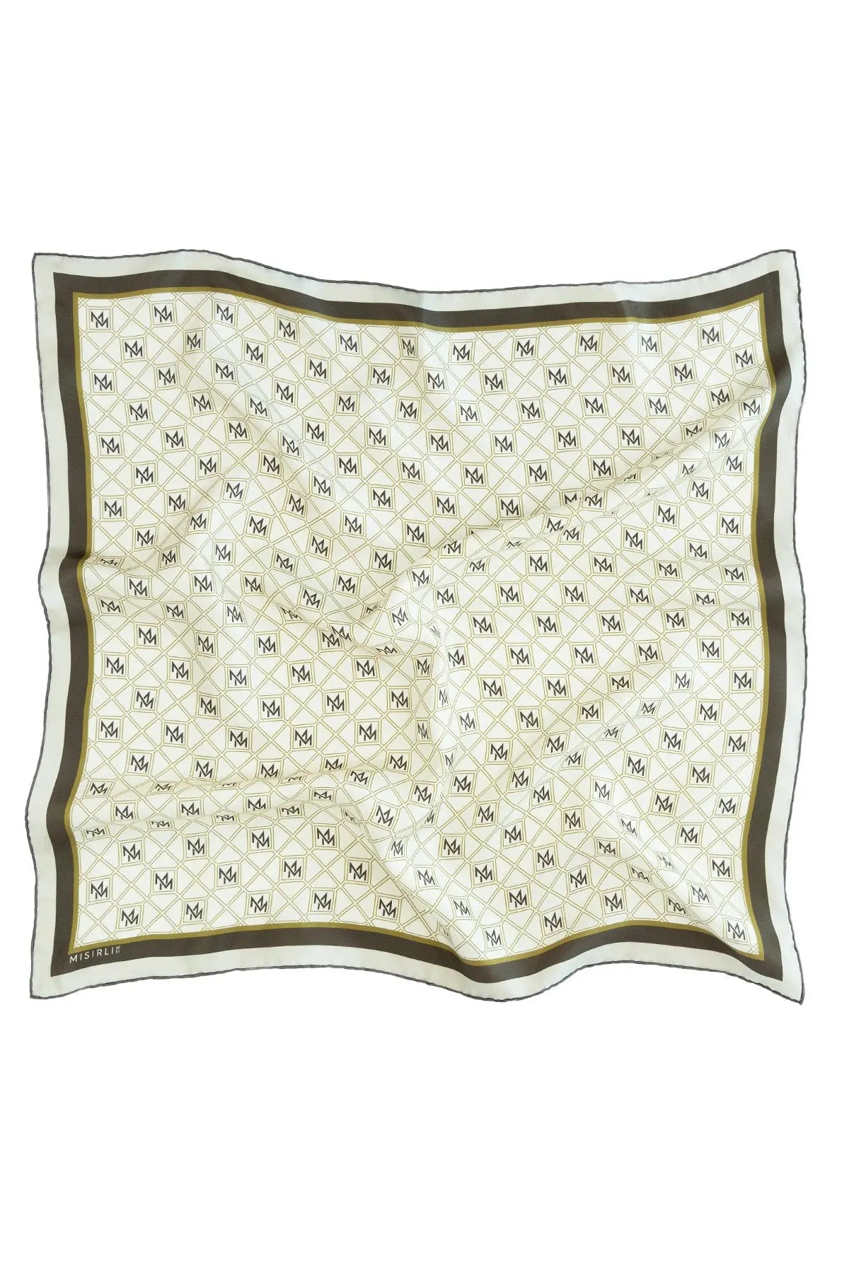 Oksit Yeşil Kahverengi Monogram Desenli İpek Eşarp  Mısırlı 1951