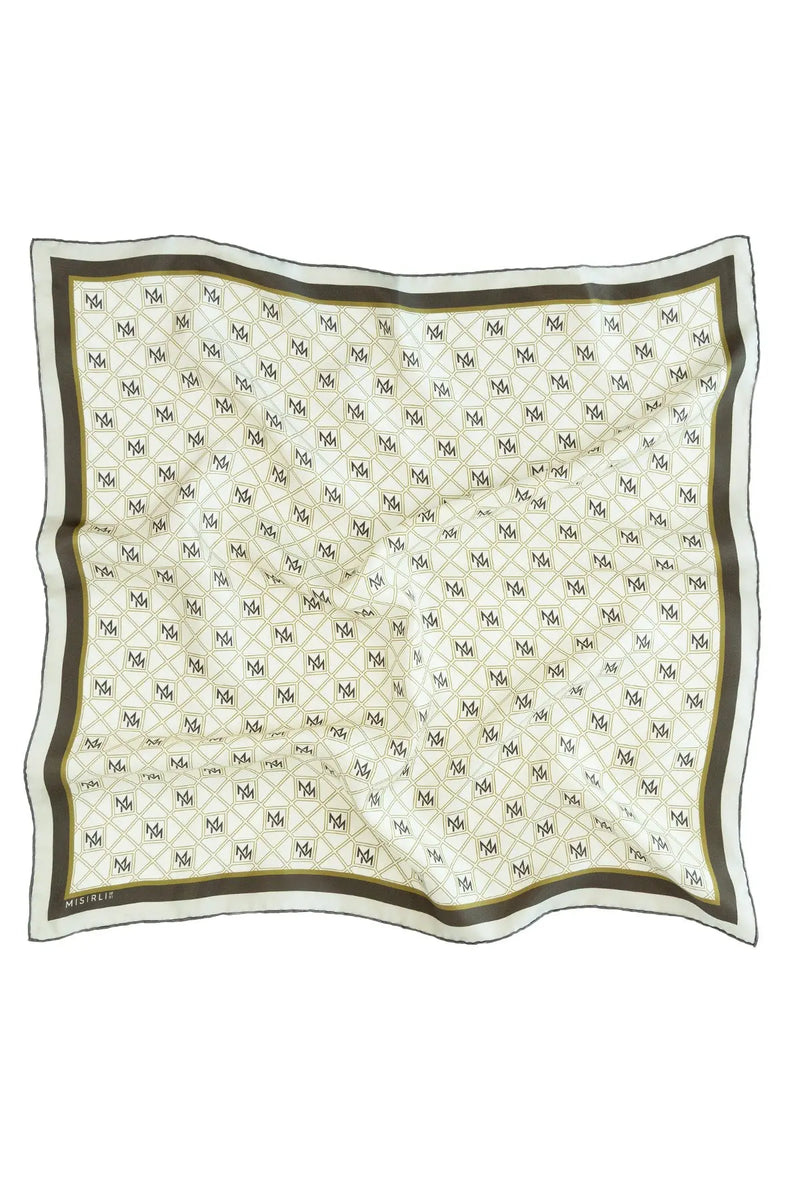 Oksit Yeşil Kahverengi Monogram Desenli İpek Eşarp  Mısırlı 1951