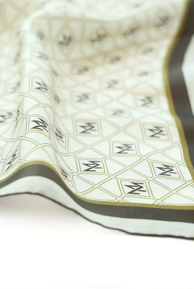 Oksit Yeşil Kahverengi Monogram Desenli İpek Eşarp  Mısırlı 1951