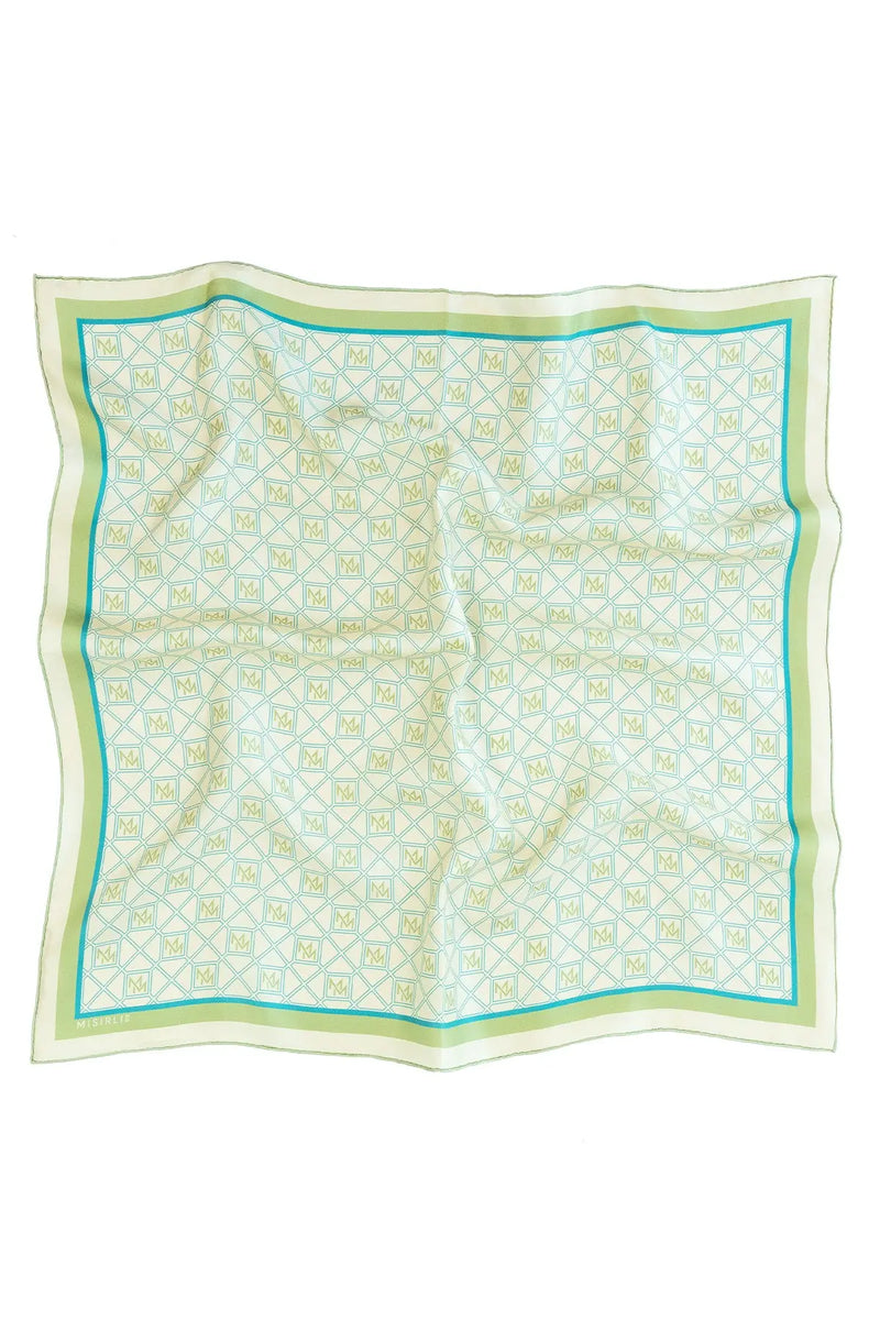 Pudra Mint Monogram Desenli İpek Eşarp  Mısırlı 1951