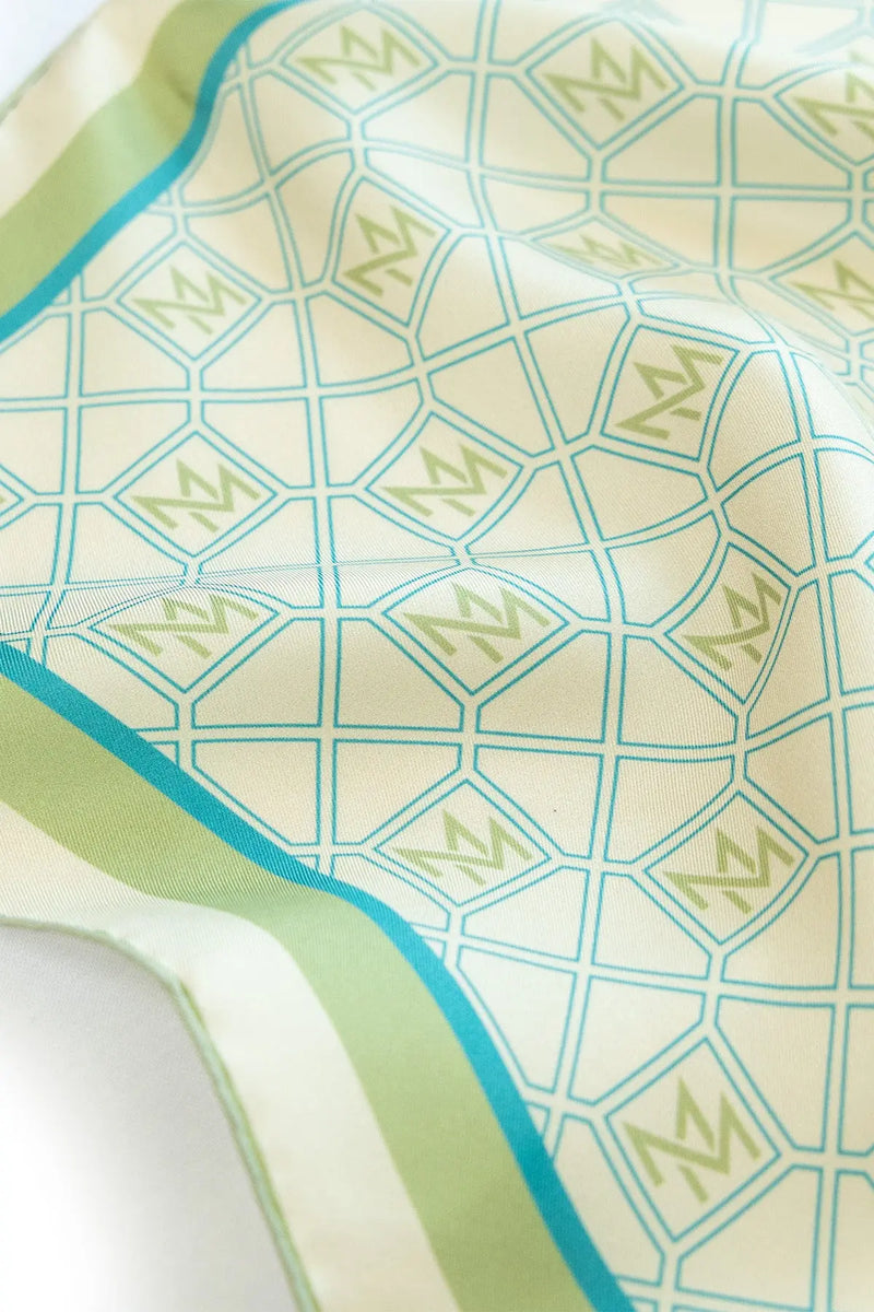 Pudra Mint Monogram Desenli İpek Eşarp  Mısırlı 1951