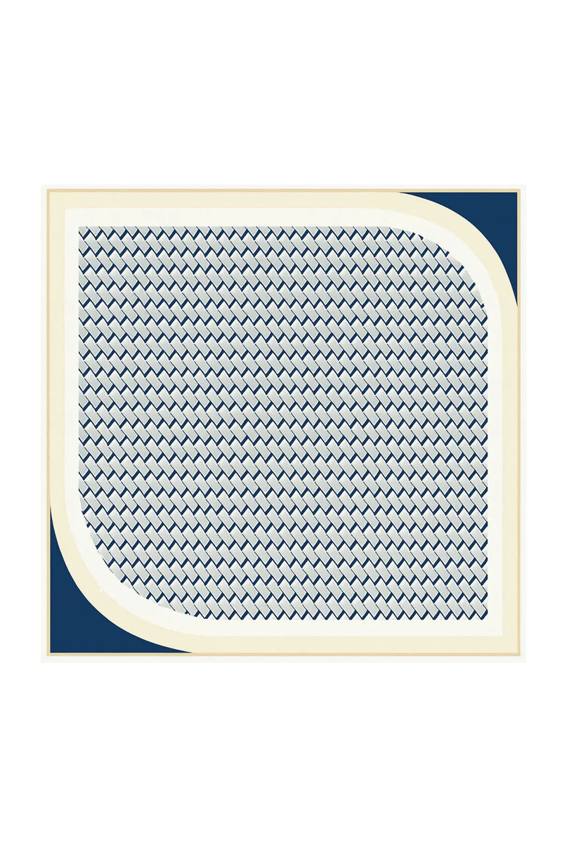 Lacivert Gri Mozaik Dokulu İpek Eşarp  Mısırlı 1951