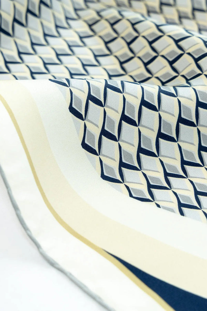 Lacivert Gri Mozaik Dokulu İpek Eşarp  Mısırlı 1951