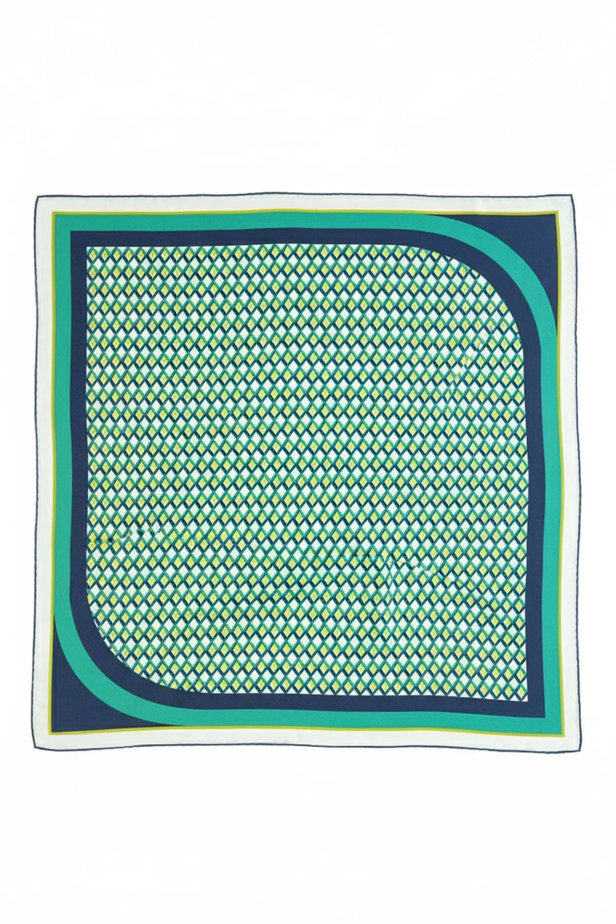 Zümrüt Yeşili Lacivert Mozaik Dokulu İpek Eşarp  Mısırlı 1951