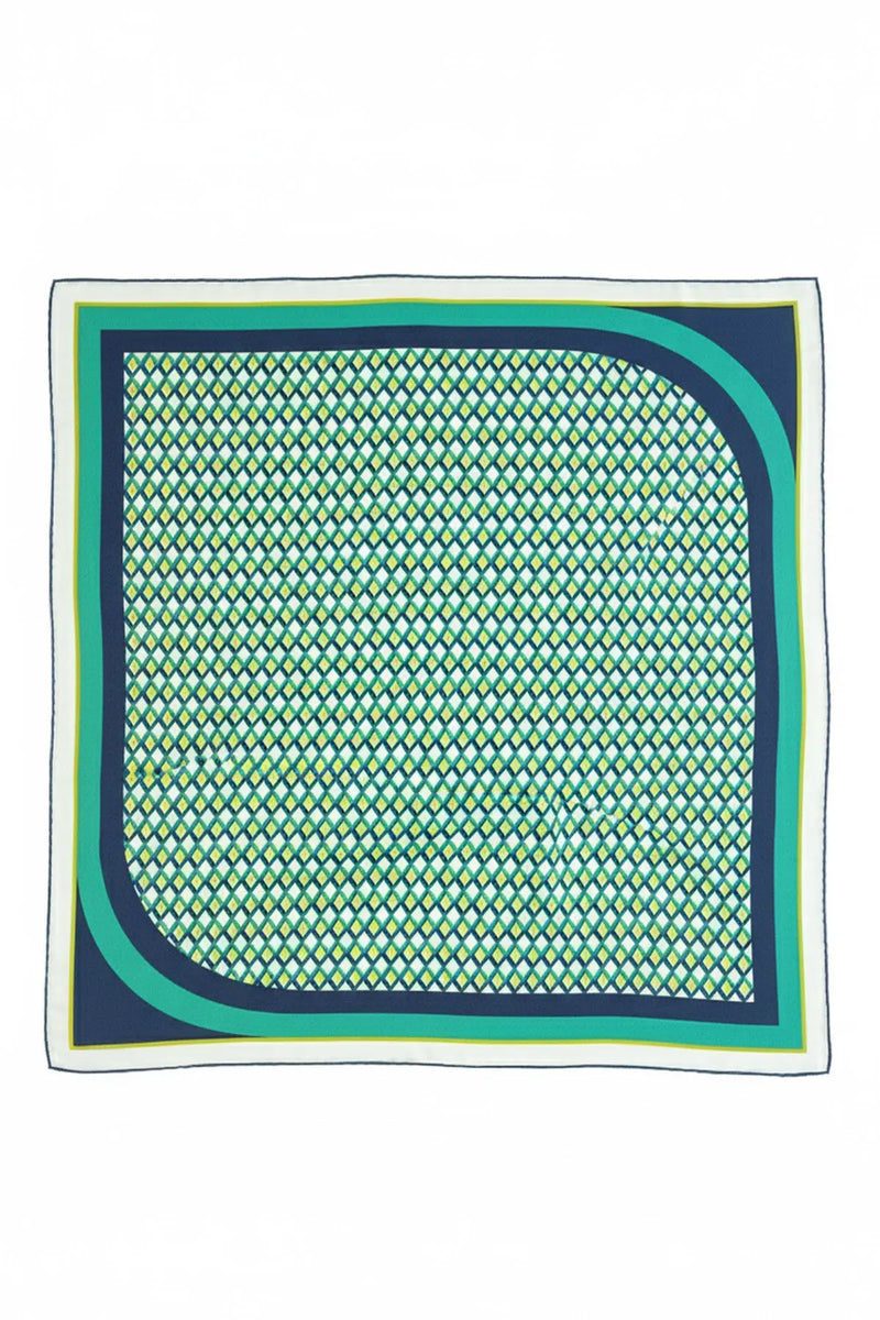 Zümrüt Yeşili Lacivert Mozaik Dokulu İpek Eşarp  Mısırlı 1951