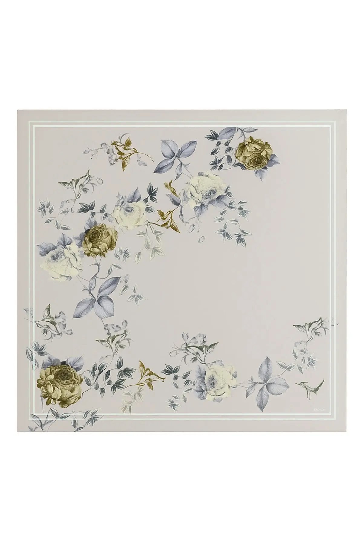 Açık Gri Gül Desenli İpek Eşarp  Mısırlı 1951