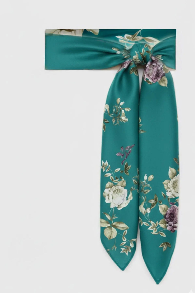 Zümrüt Yeşili Gül Desenli İpek Eşarp  Mısırlı 1951