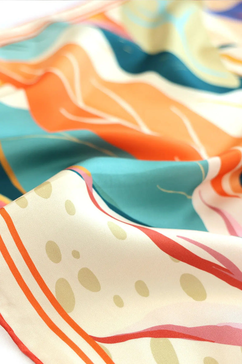 Oranj Yavruağzı Botanik Desen İpek Eşarp  Mısırlı 1951