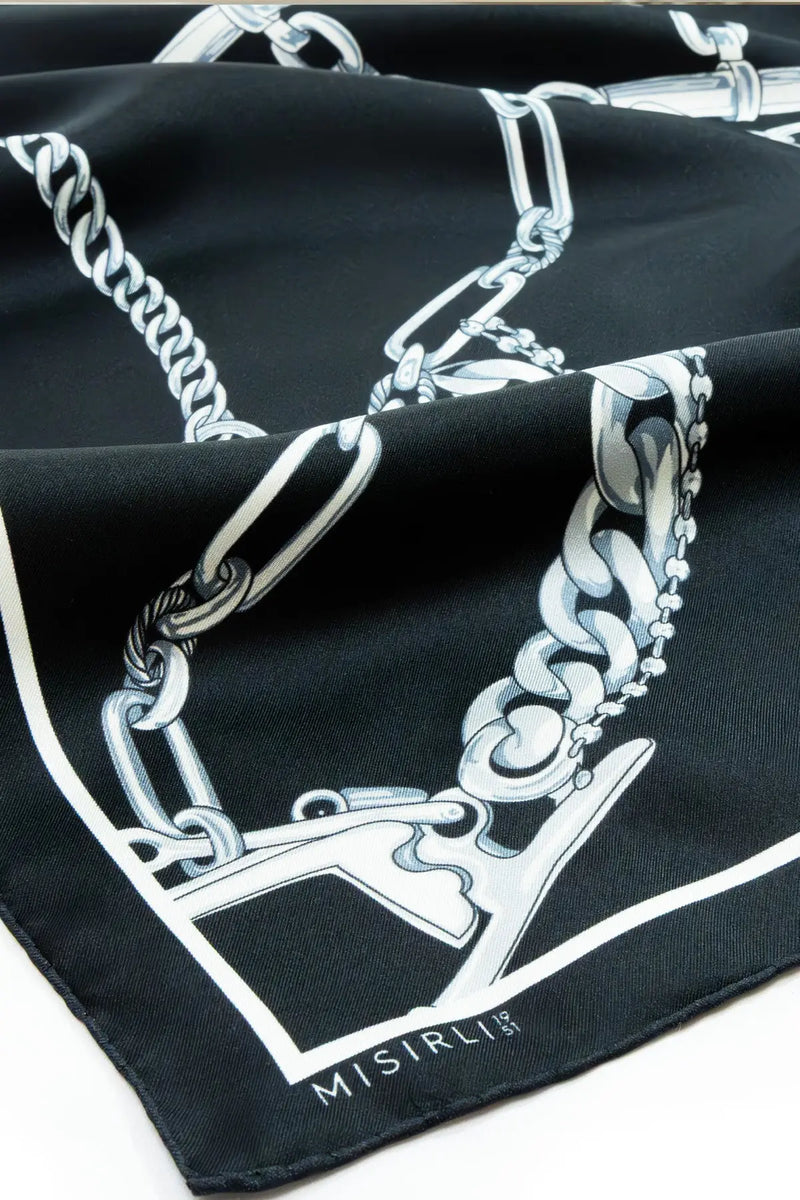 Siyah Zincir Motifli İpek Şal  Mısırlı 1951