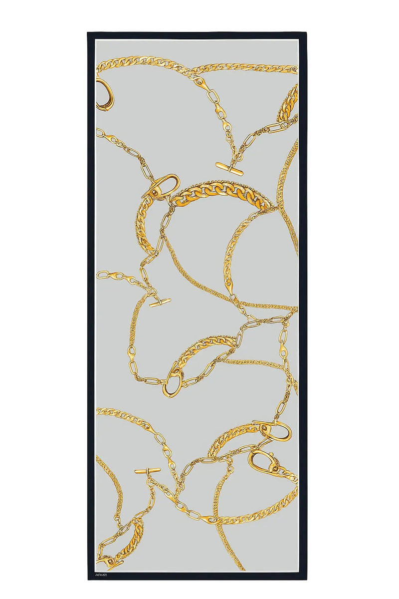 Gri Zincir Motifli İpek Şal  Mısırlı 1951