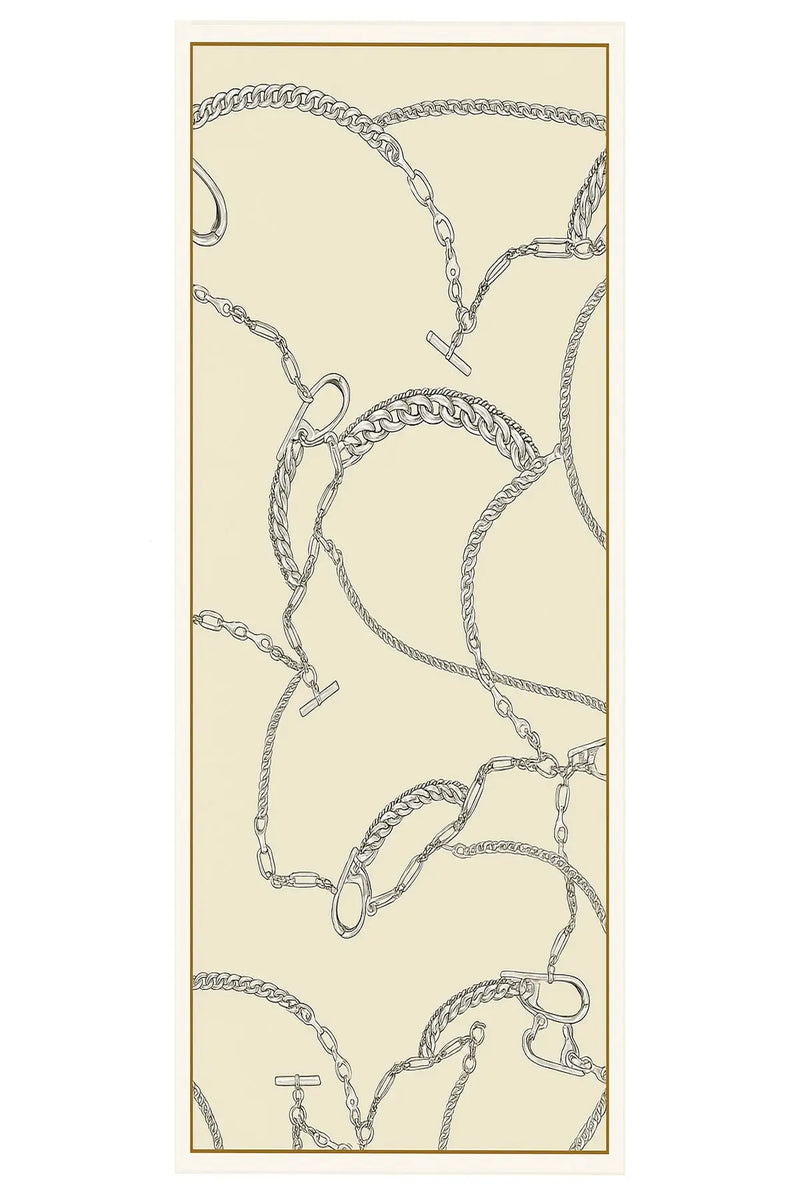 Açık Kahverengi Bej Zincir Motifli İpek Şal  Mısırlı 1951