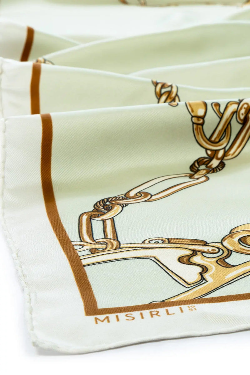 Su Yeşili Zincir Motifli İpek Şal  Mısırlı 1951