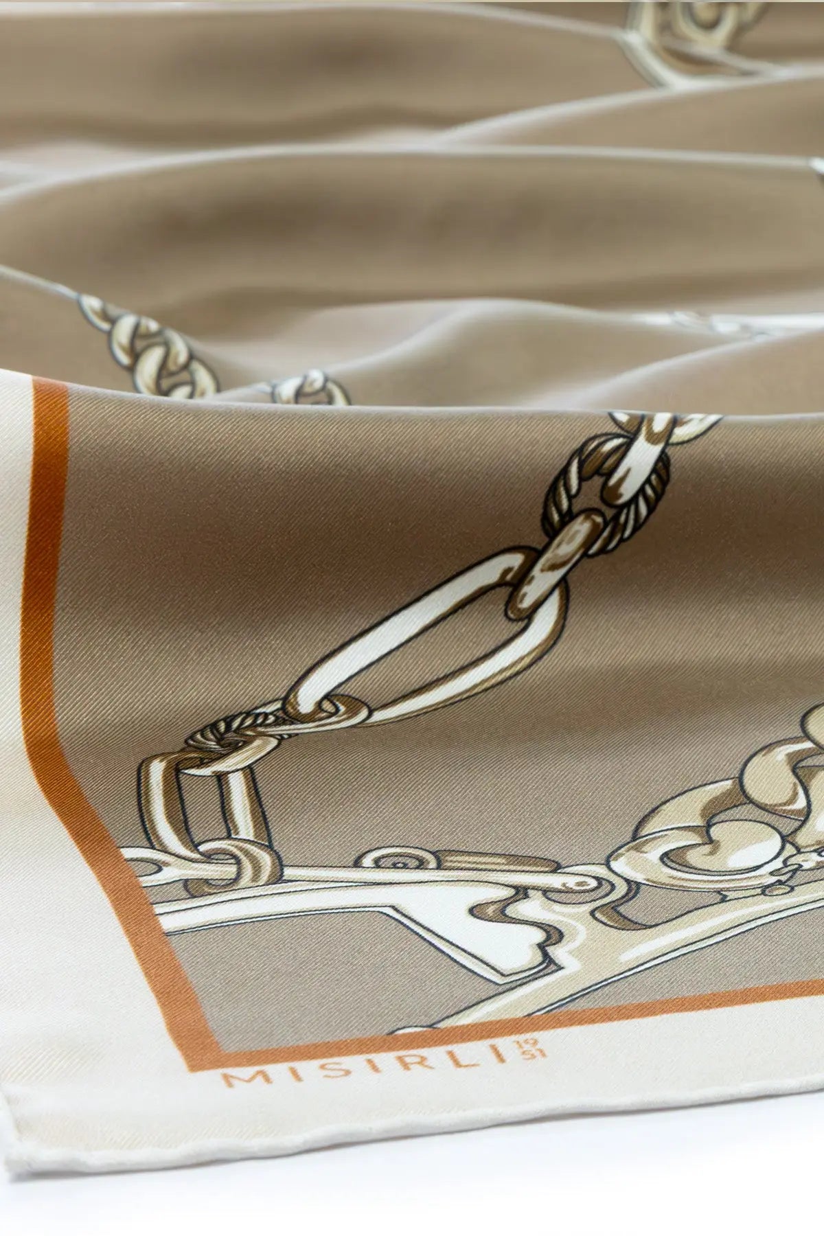 Açık Kahverengi Zincir Motifli İpek Şal  Mısırlı 1951