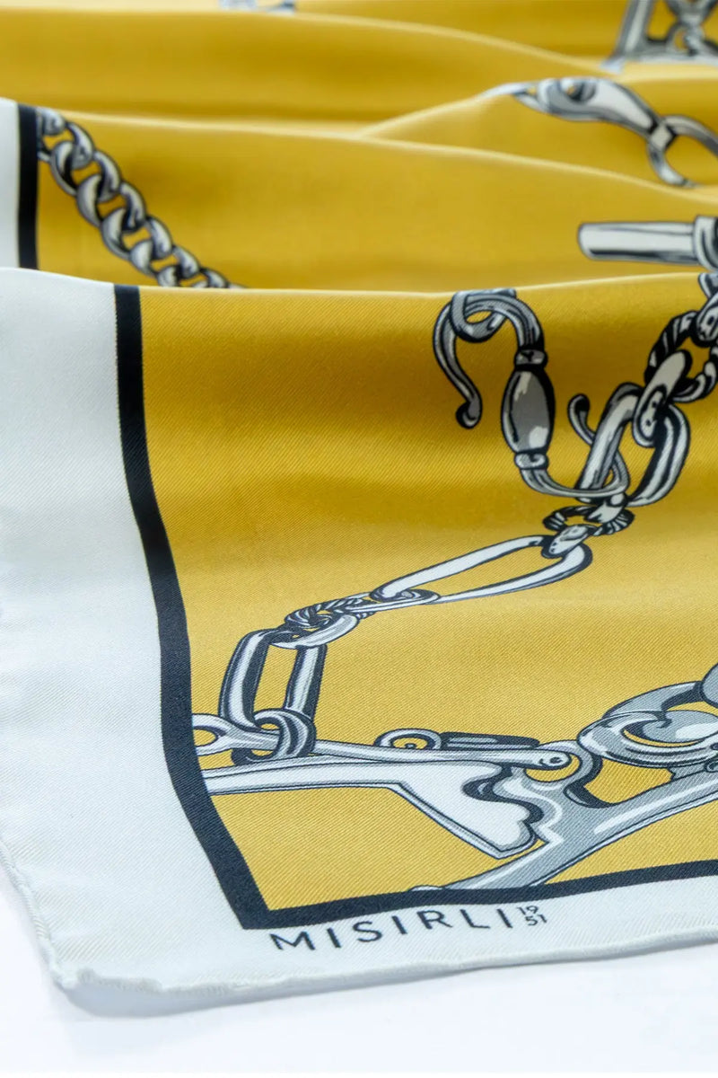 Hardal Zincir Motifli İpek Şal  Mısırlı 1951