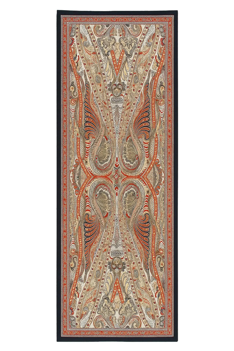 Oranj Siyah Barok Desen İpek Şal  Mısırlı 1951