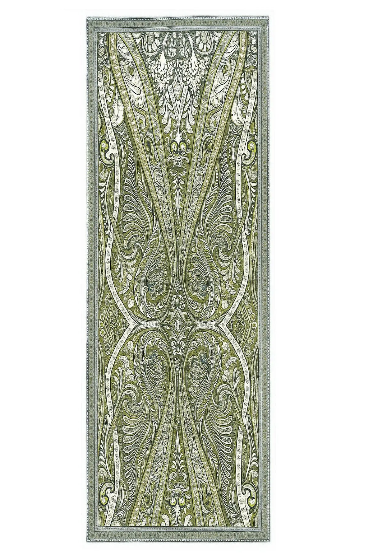 Haki Açık Yeşil Barok Desen İpek Şal  Mısırlı 1951