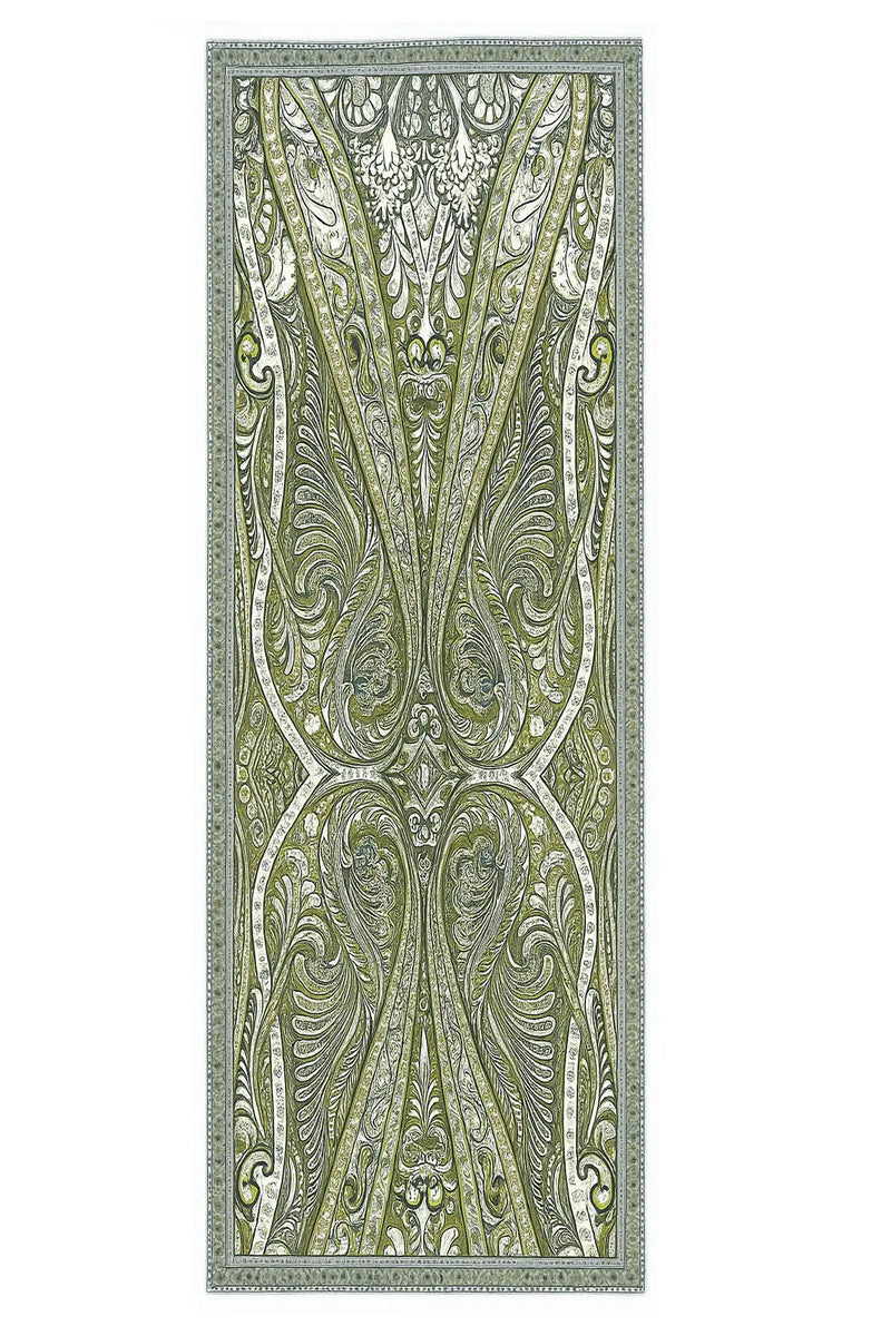 Haki Açık Yeşil Barok Desen İpek Şal  Mısırlı 1951