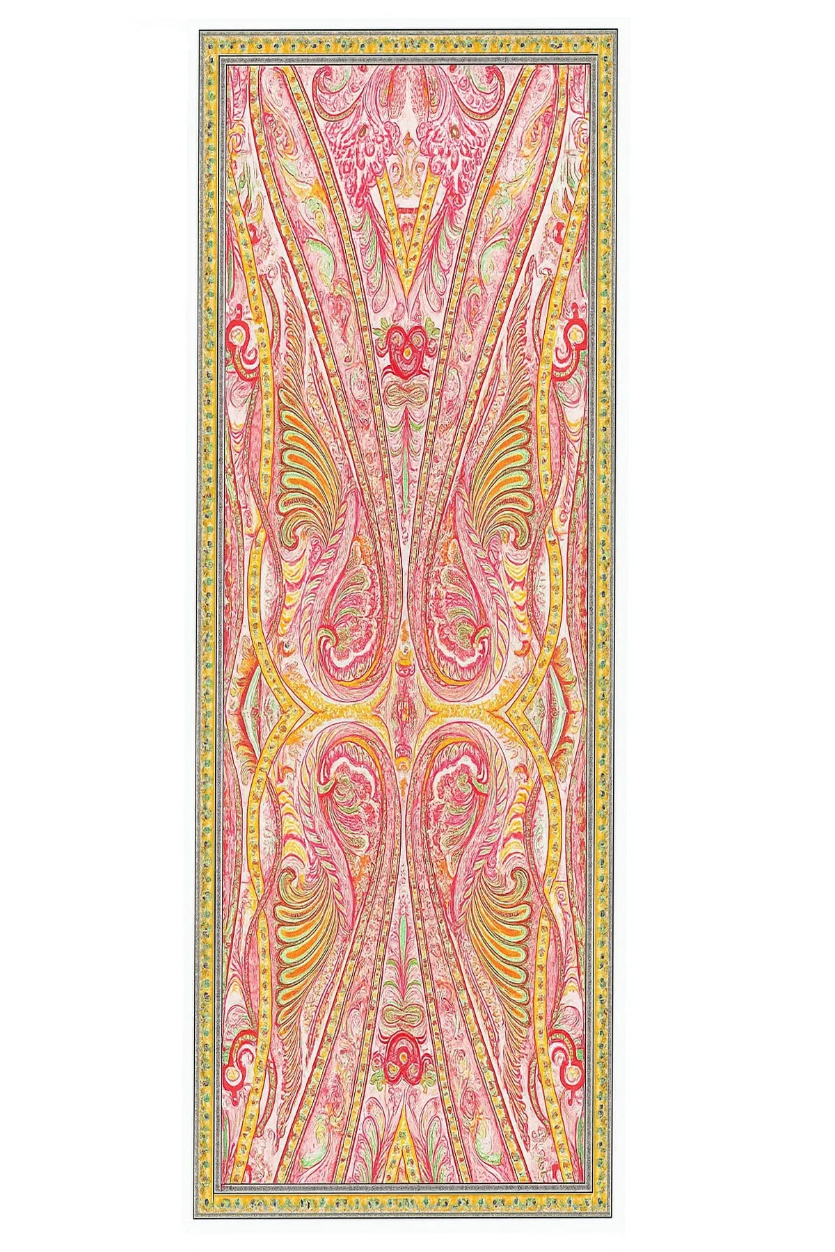 Mint Turuncu Barok Desen İpek Şal  Mısırlı 1951