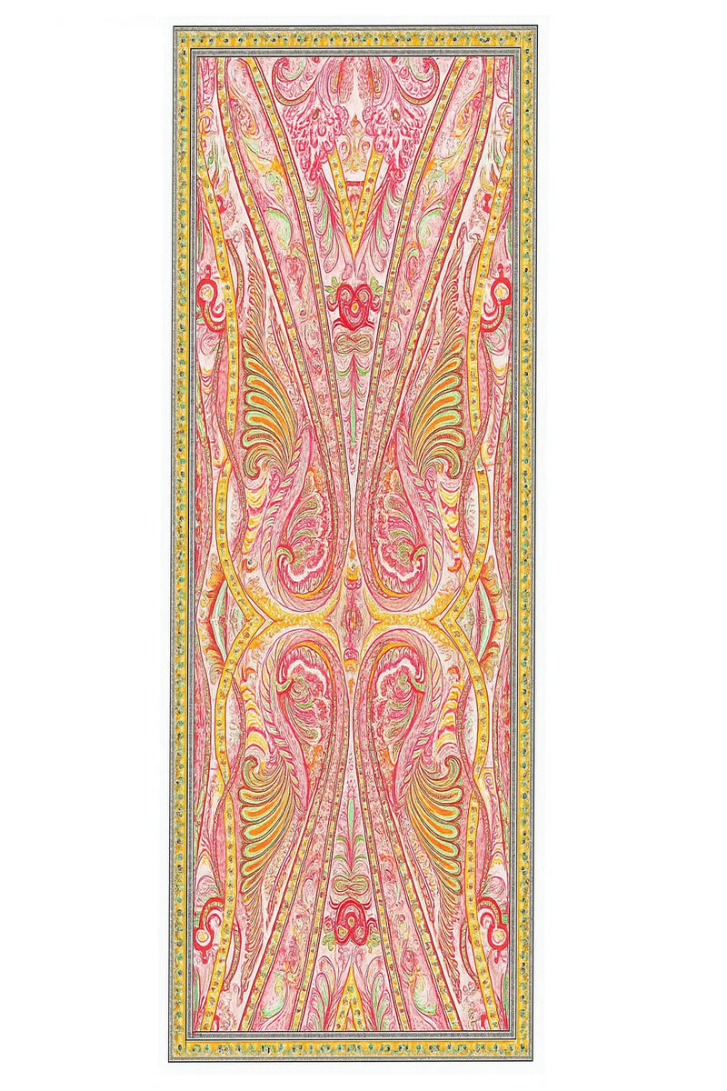 Mint Turuncu Barok Desen İpek Şal  Mısırlı 1951