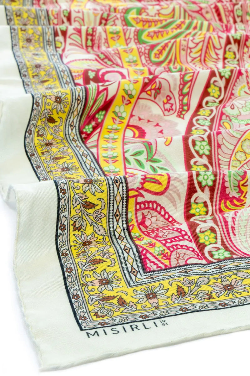 Mint Turuncu Barok Desen İpek Şal  Mısırlı 1951