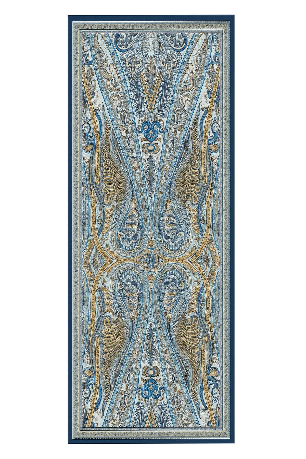 Lacivert Mavi Barok Desen İpek Şal  Mısırlı 1951