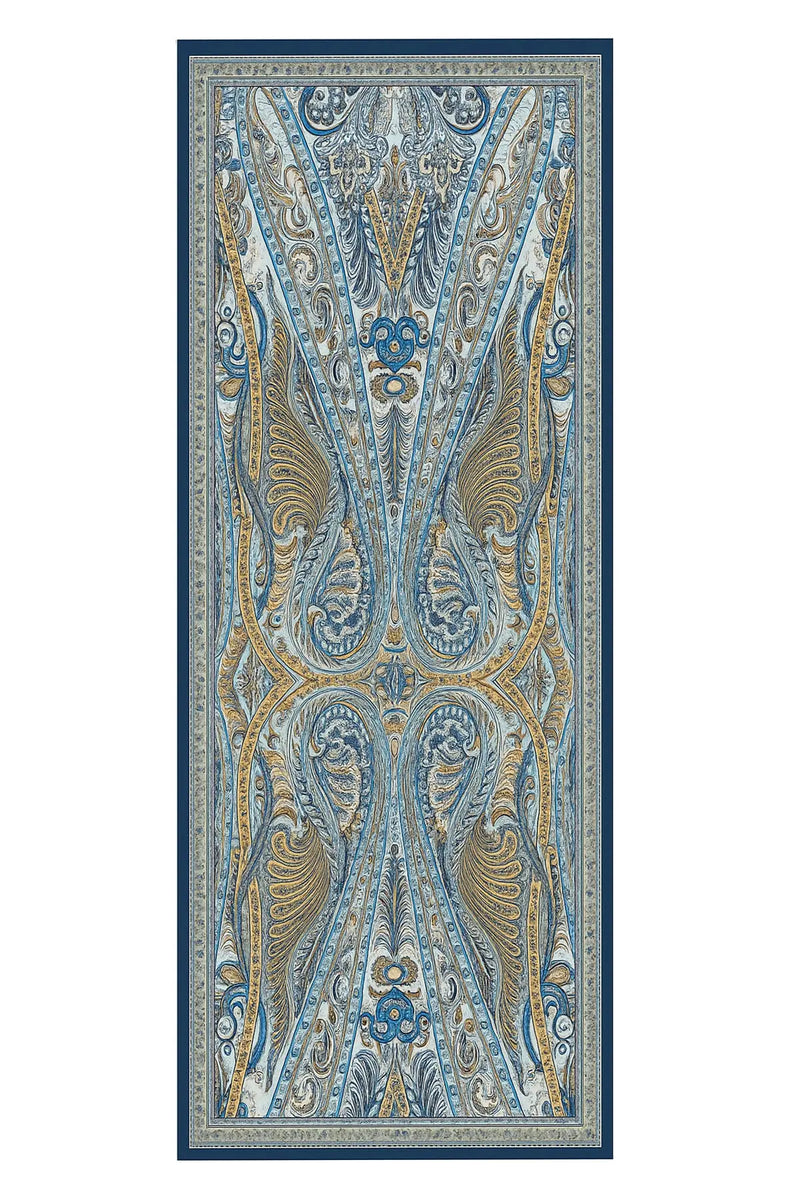 Lacivert Mavi Barok Desen İpek Şal  Mısırlı 1951