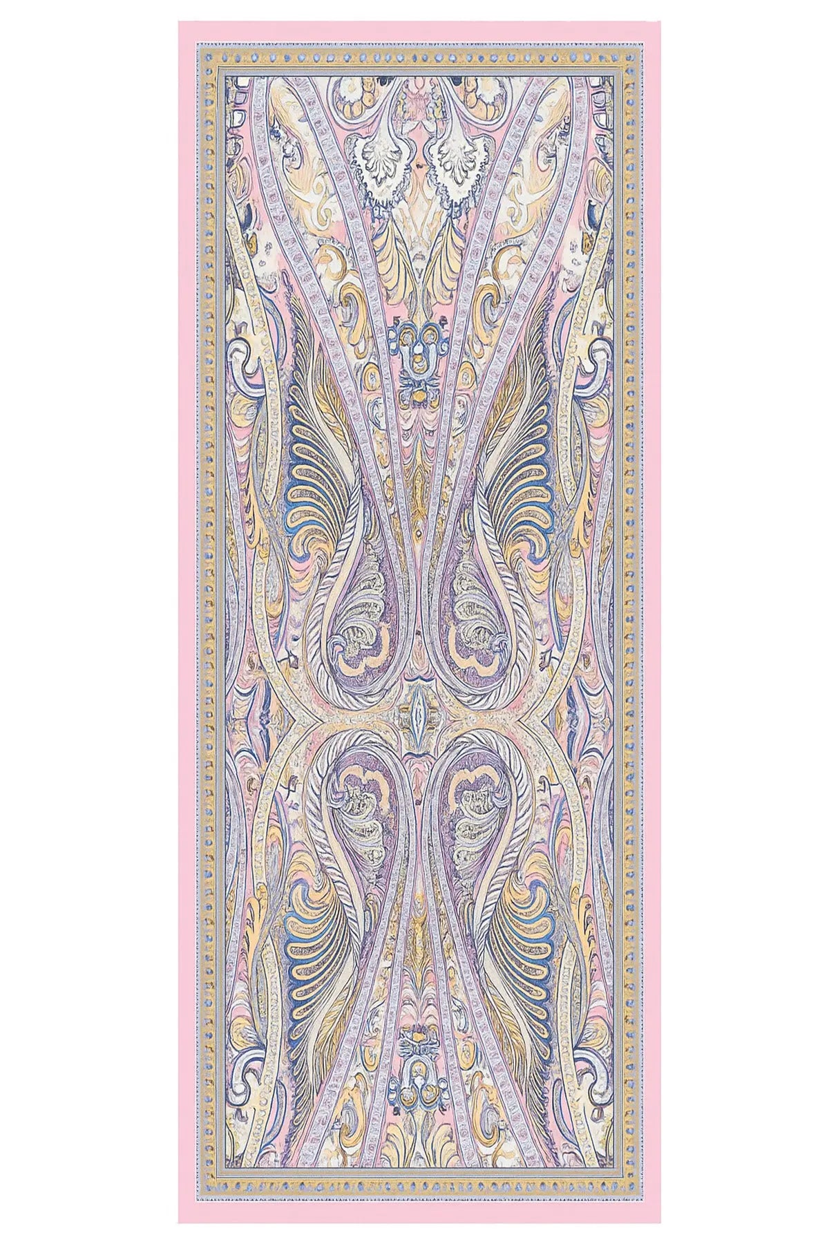 Pembe Mavi Barok Desen İpek Şal  Mısırlı 1951