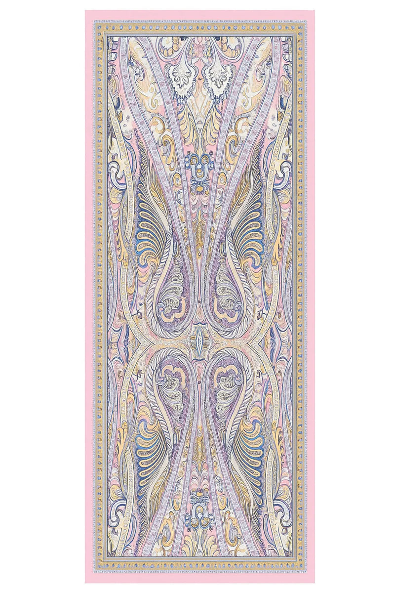 Pembe Mavi Barok Desen İpek Şal  Mısırlı 1951