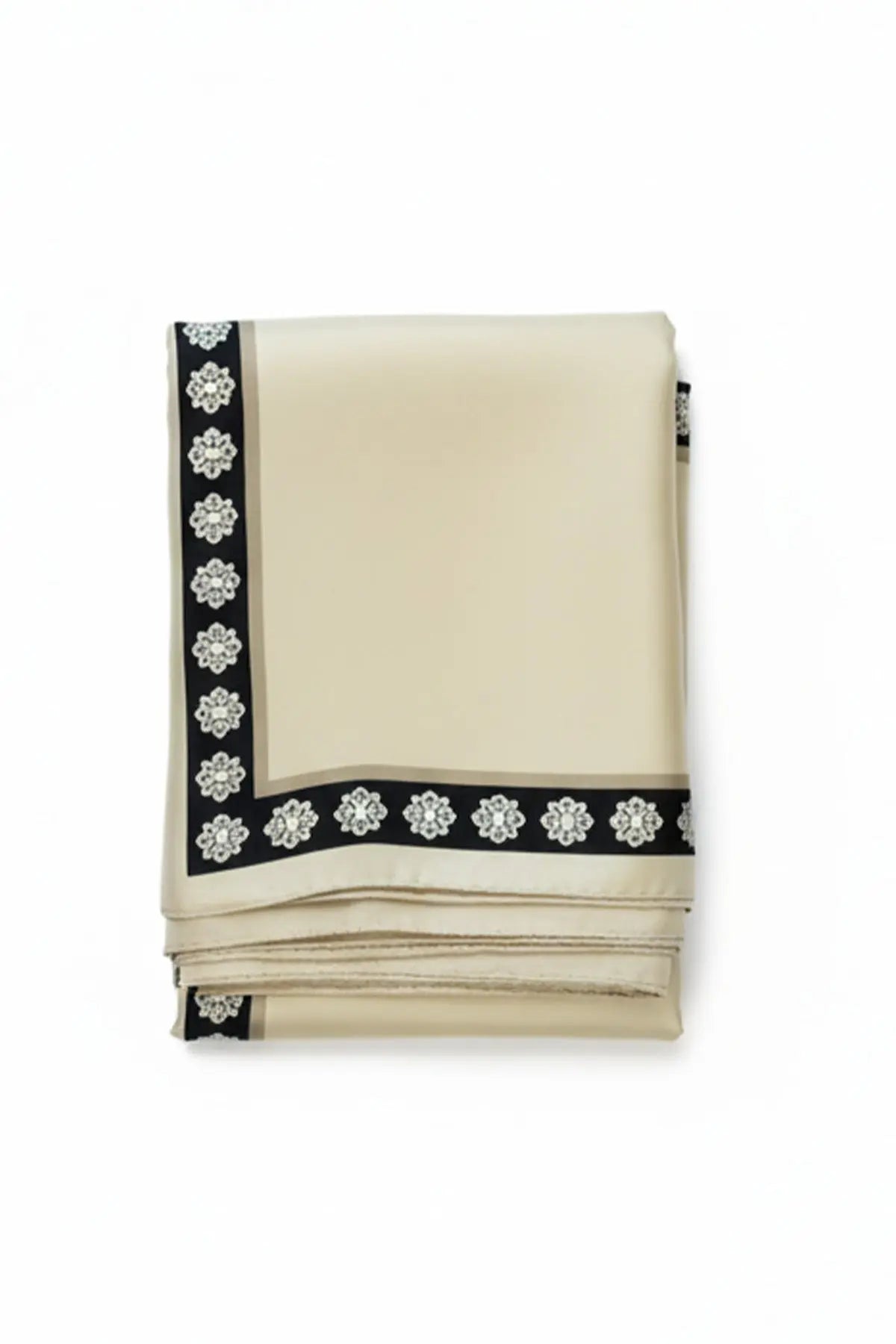 Açık Camel Kenarı Çiçek Desenli İpek Şal  Mısırlı 1951